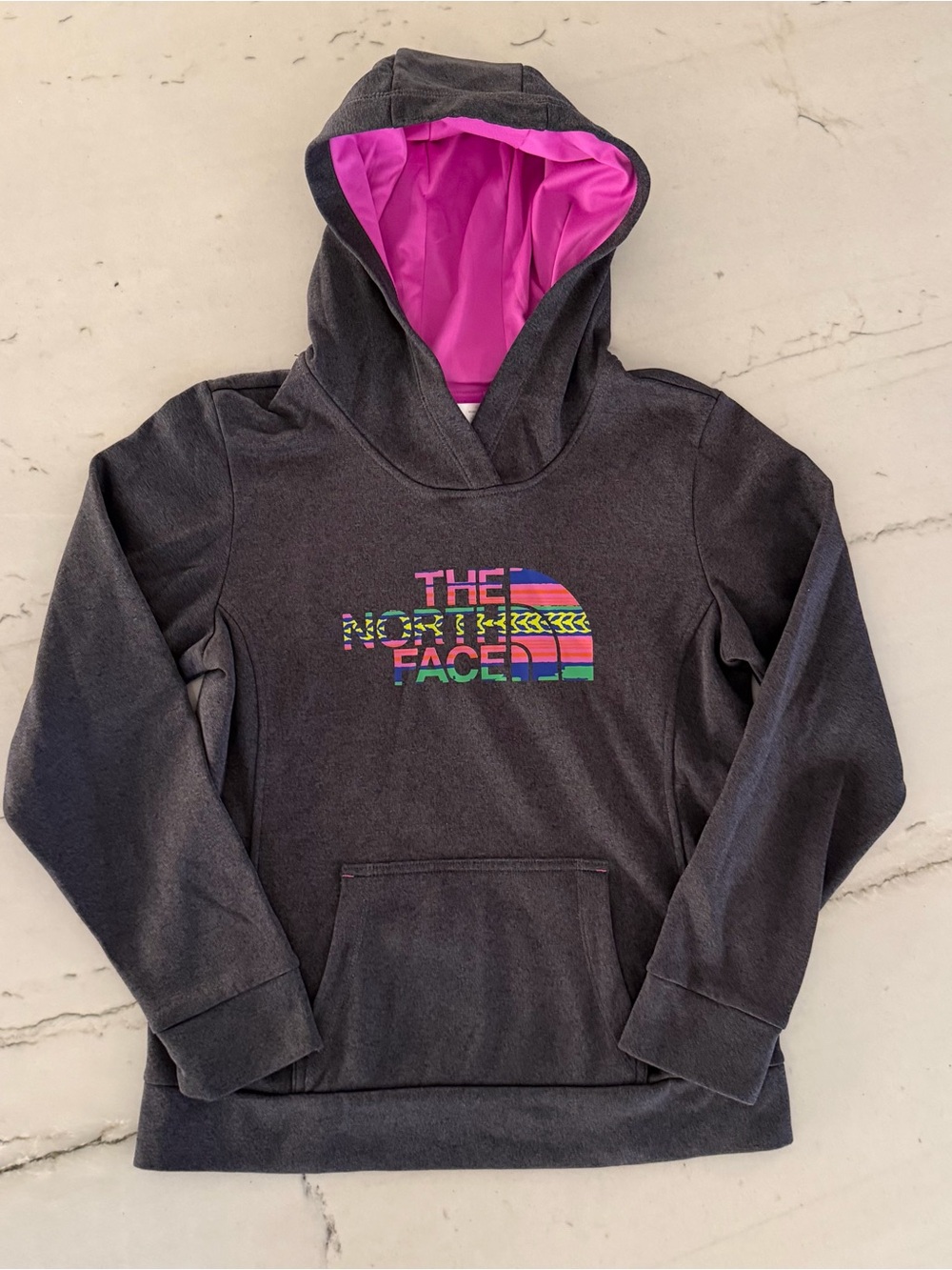 The North Face Womens Gray Multicolor Long Sleeve Pullover Hoodie Size Medium